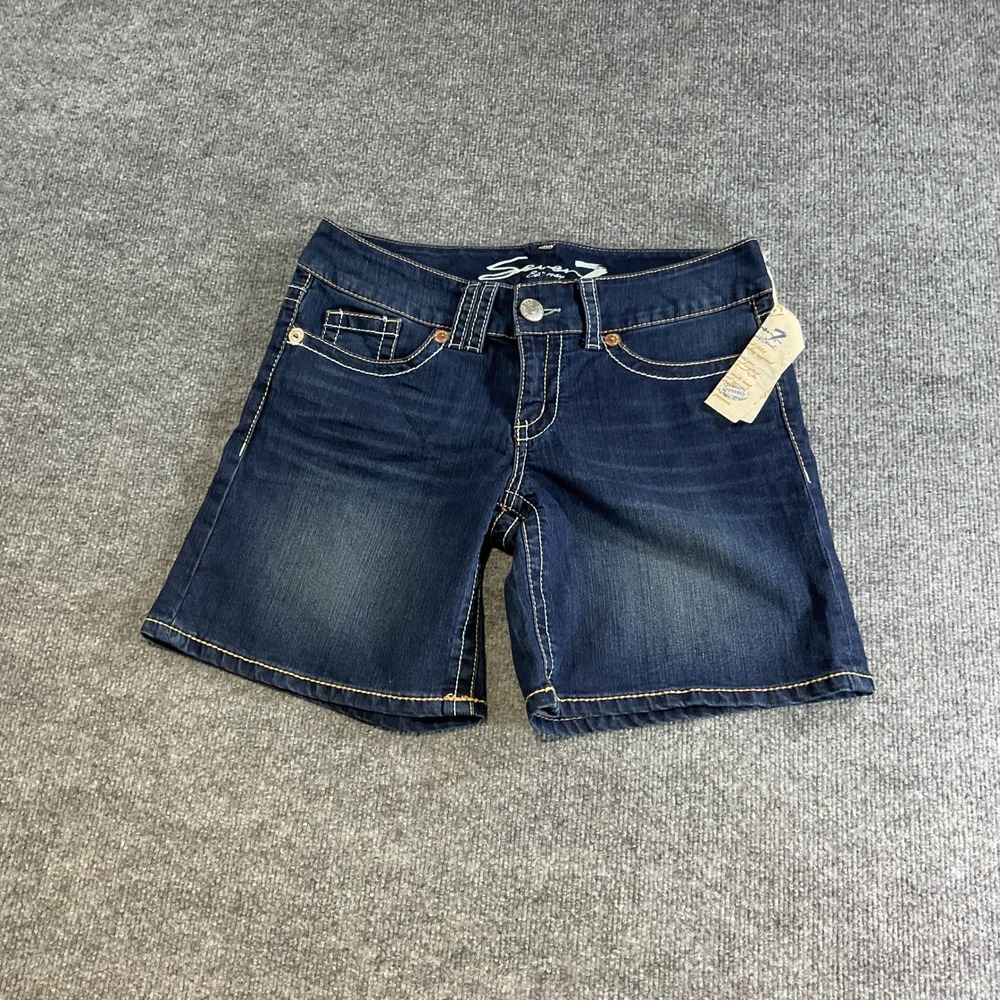 Seven7 Mens Dark Wash Denim Shorts Contrast Stitch Embroidered Pockets Size 30